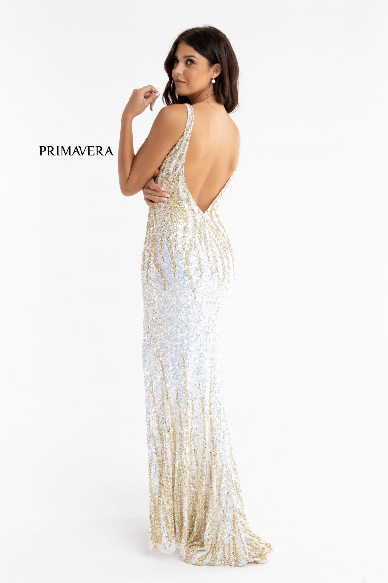 Sequin Plunging V-Neck Gown By Primavera Couture -3751