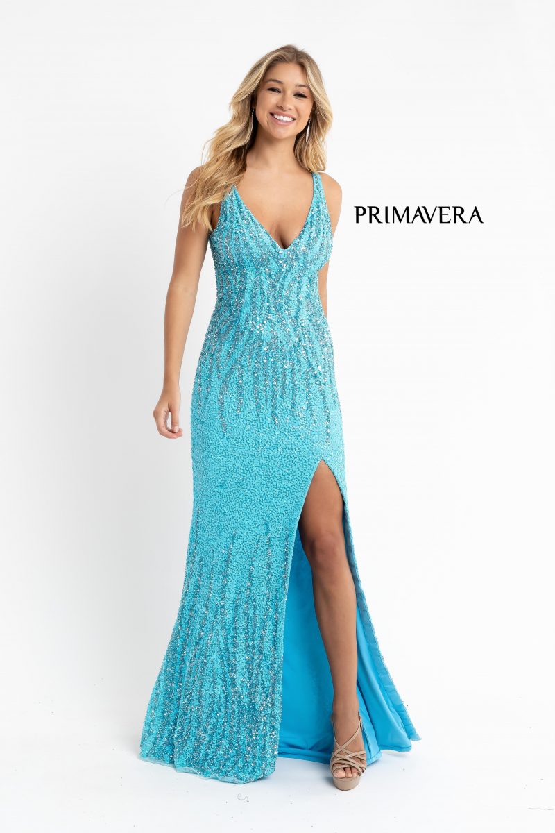 Sequin Plunging V-Neck Gown By Primavera Couture -3751