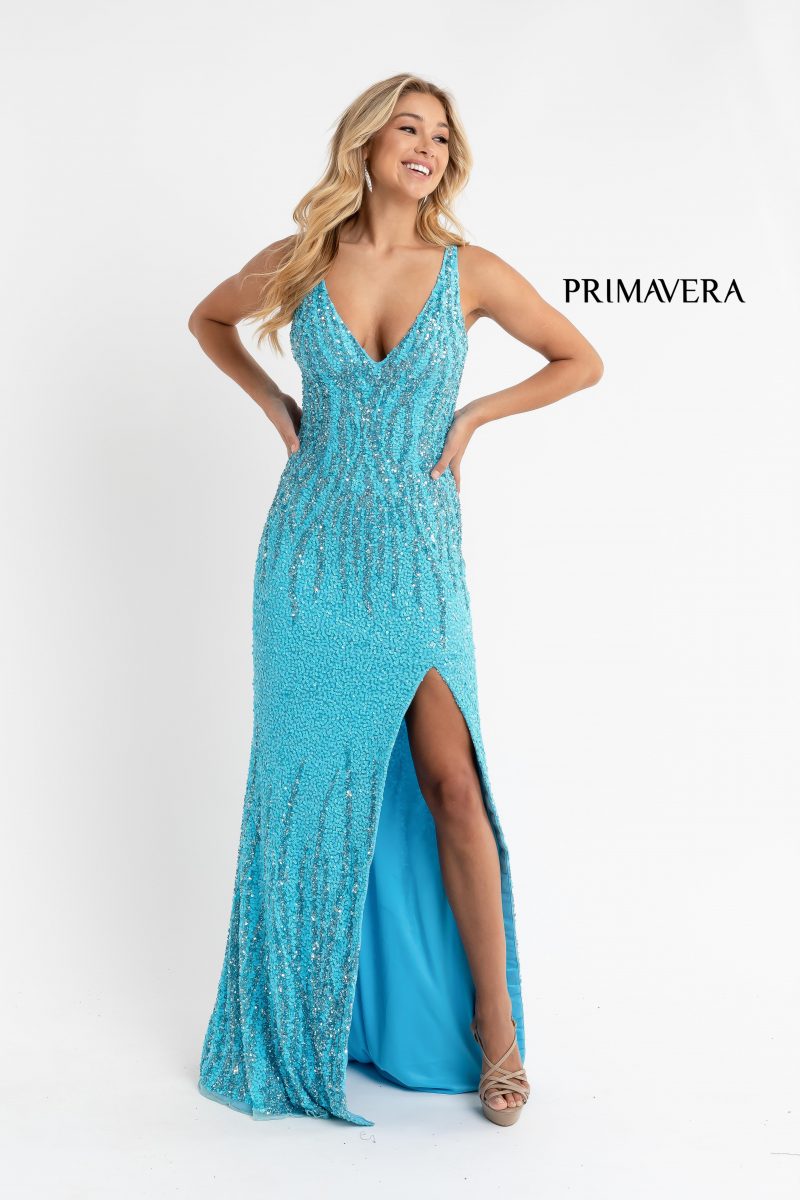 Sequin Plunging V-Neck Gown By Primavera Couture -3751