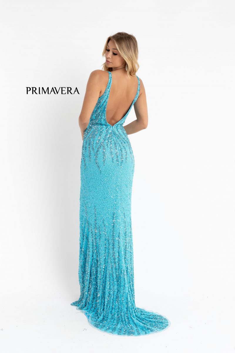 Sequin Plunging V-Neck Gown By Primavera Couture -3751