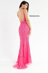 High Slit V-Neck Sequin Gown By Primavera Couture -3754
