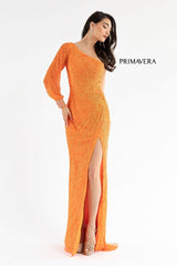Fully Sequined One Shoulder Long Sleeve Gown BY Primavera Couture -3757