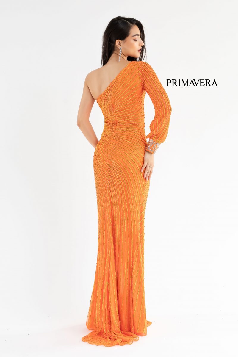 Fully Sequined One Shoulder Long Sleeve Gown BY Primavera Couture -3757