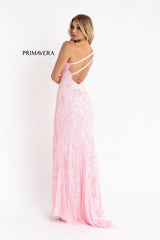 Fully Beaded Long Sleeve One Shoulder Evening Gown By Primavera Couture -3759