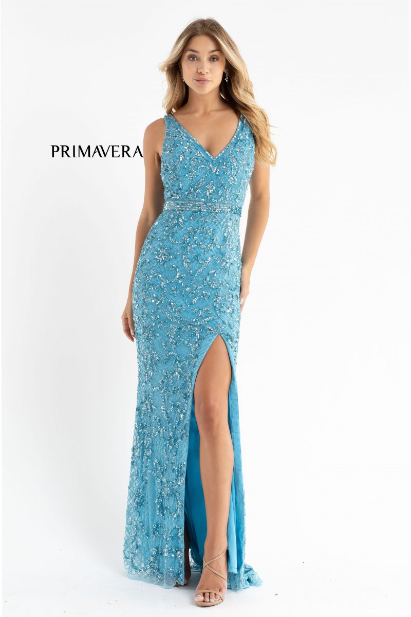 Low V Neckline Silhouette Evening Gown By Primavera Couture -3764