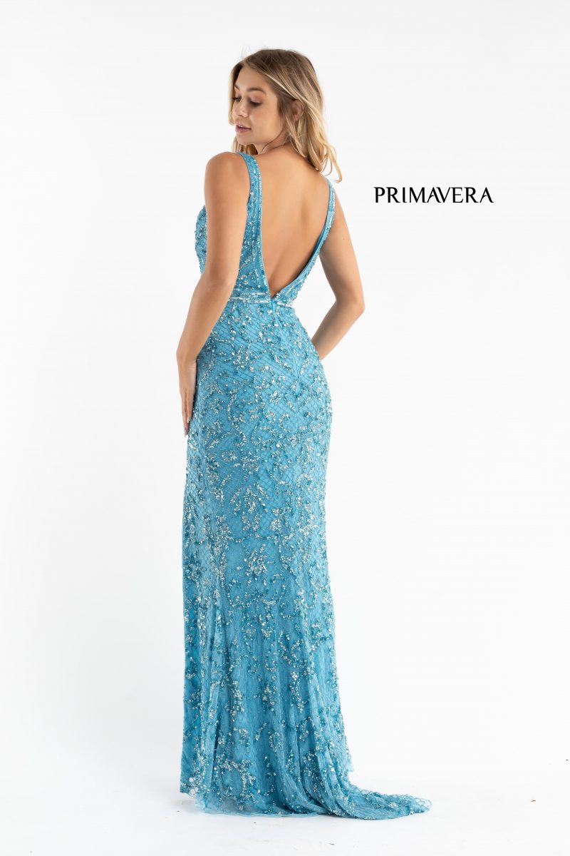 Low V Neckline Silhouette Evening Gown By Primavera Couture -3764