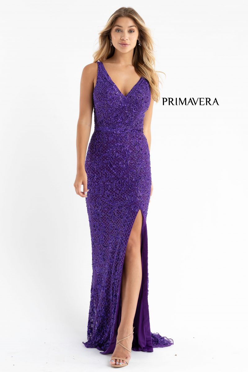 Low V Neckline Silhouette Evening Gown By Primavera Couture -3764