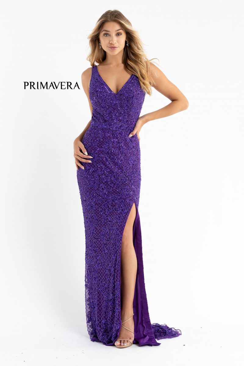 Low V Neckline Silhouette Evening Gown By Primavera Couture -3764