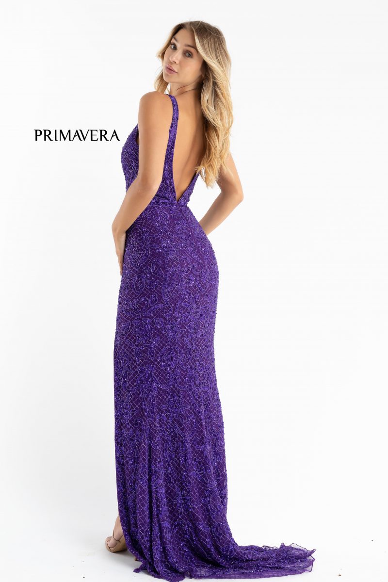 Low V Neckline Silhouette Evening Gown By Primavera Couture -3764
