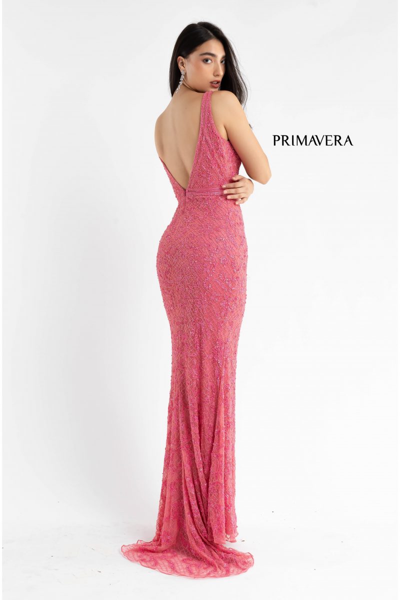 Low V Neckline Silhouette Evening Gown By Primavera Couture -3764