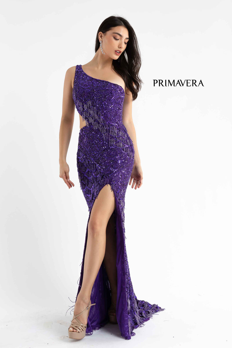 One Sleeve Asymmetrical Gown By Primavera Couture -3766