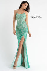Sequined Spaghetti Strap Lace Up Prom Dress by Primavera Couture -3769