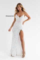 V-Neck Sequin Lace Up Dress By Primavera Couture -3791