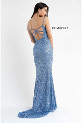 High Slit Sleeveless Sequin Dress By Primavera Couture -3792