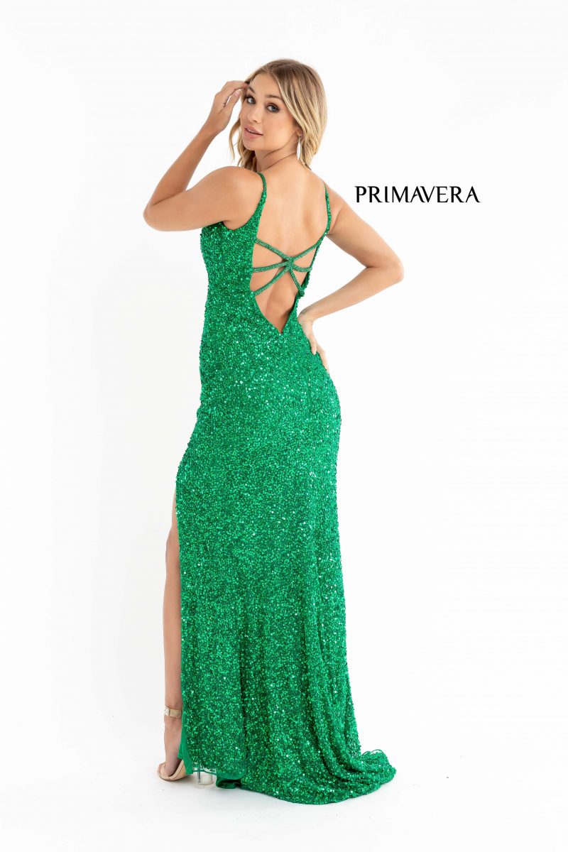 High Slit Sleeveless Sequin Dress By Primavera Couture -3792
