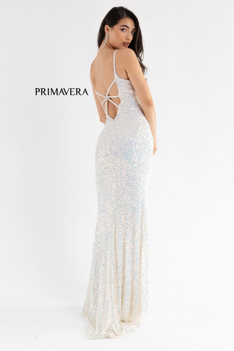High Slit Sleeveless Sequin Dress By Primavera Couture -3792