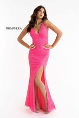 High Slit Sleeveless Sequin Dress 01 By Primavera Couture -3792