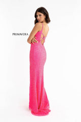 High Slit Sleeveless Sequin Dress 01 By Primavera Couture -3792