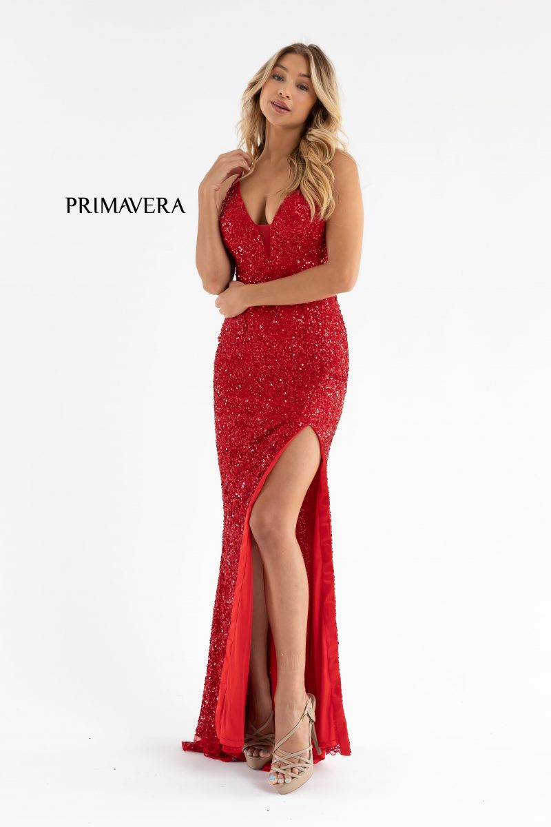 High Slit Sleeveless Sequin Dress 01 By Primavera Couture -3792