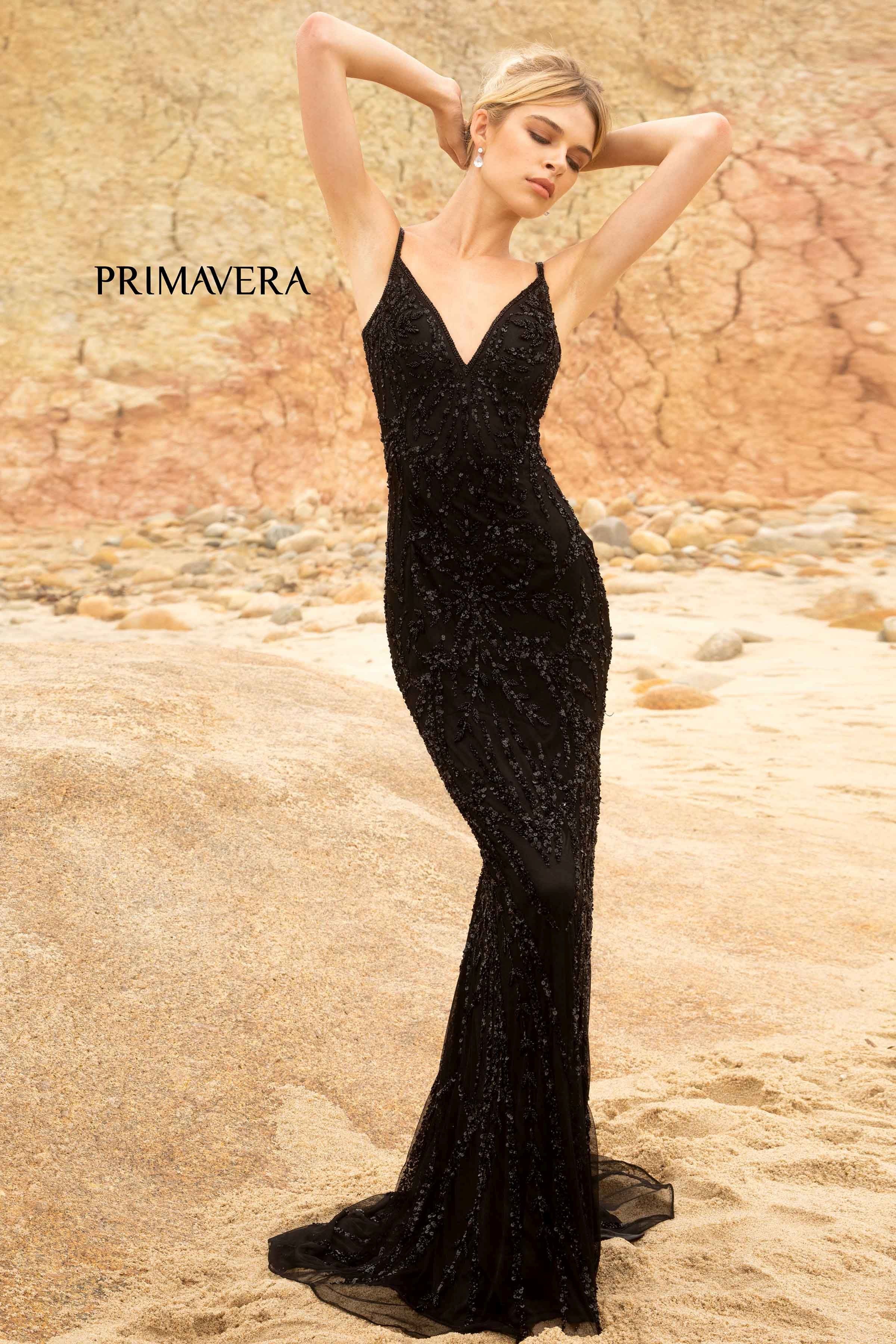 Deep V-Neck Evening Gown By Primavera Couture -3793