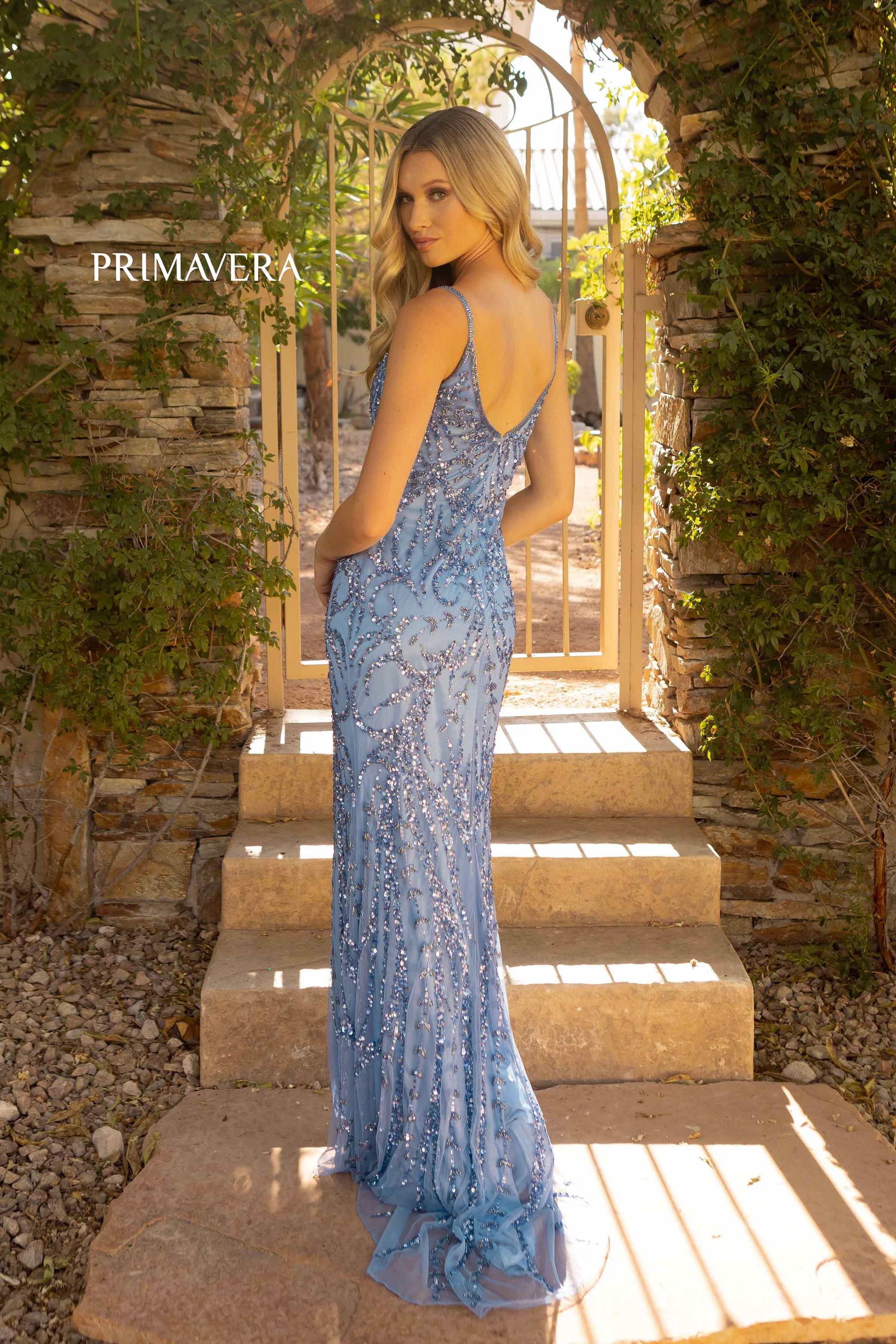 Deep V-Neck Evening Gown By Primavera Couture -3793