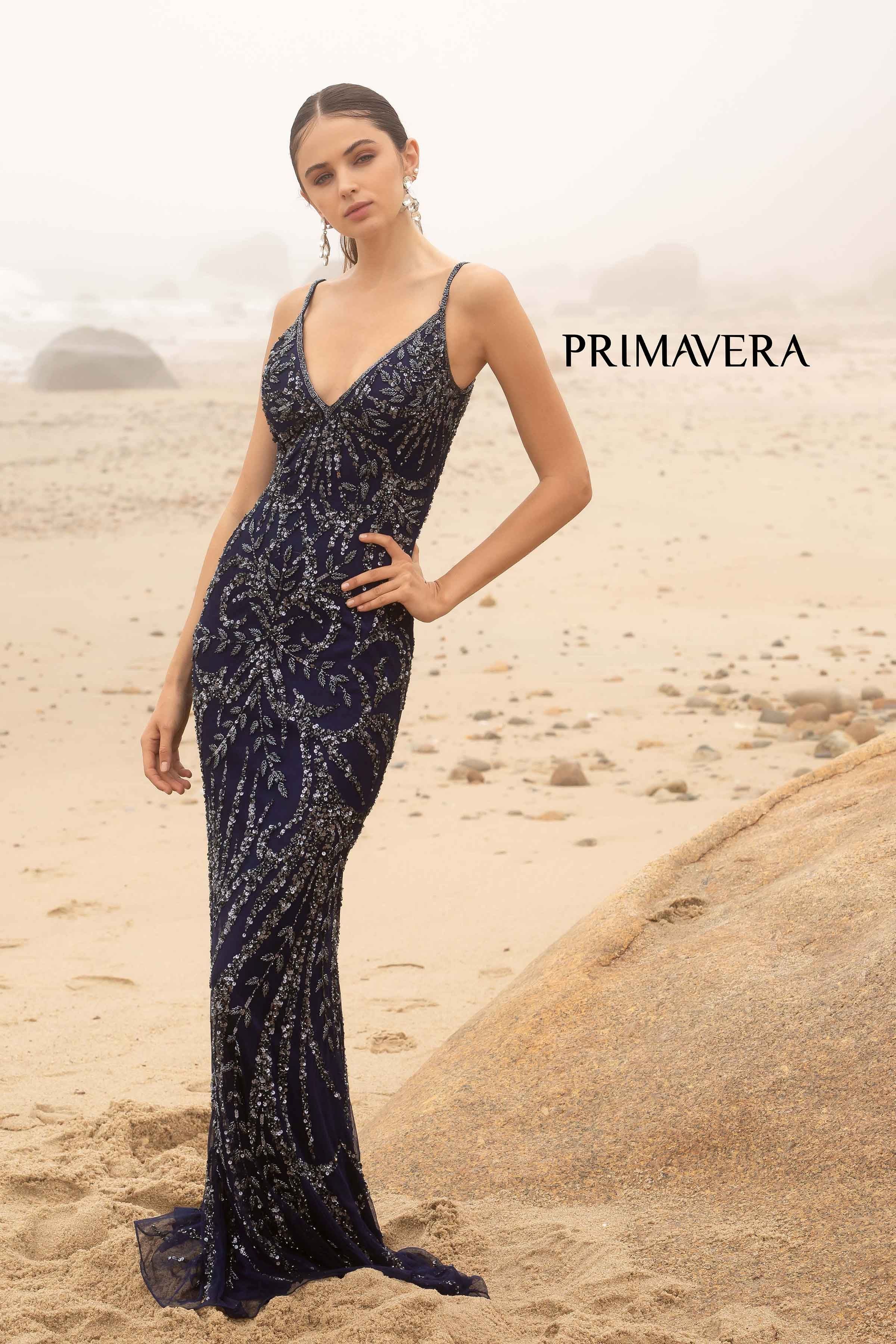 Deep V-Neck Evening Gown By Primavera Couture -3793