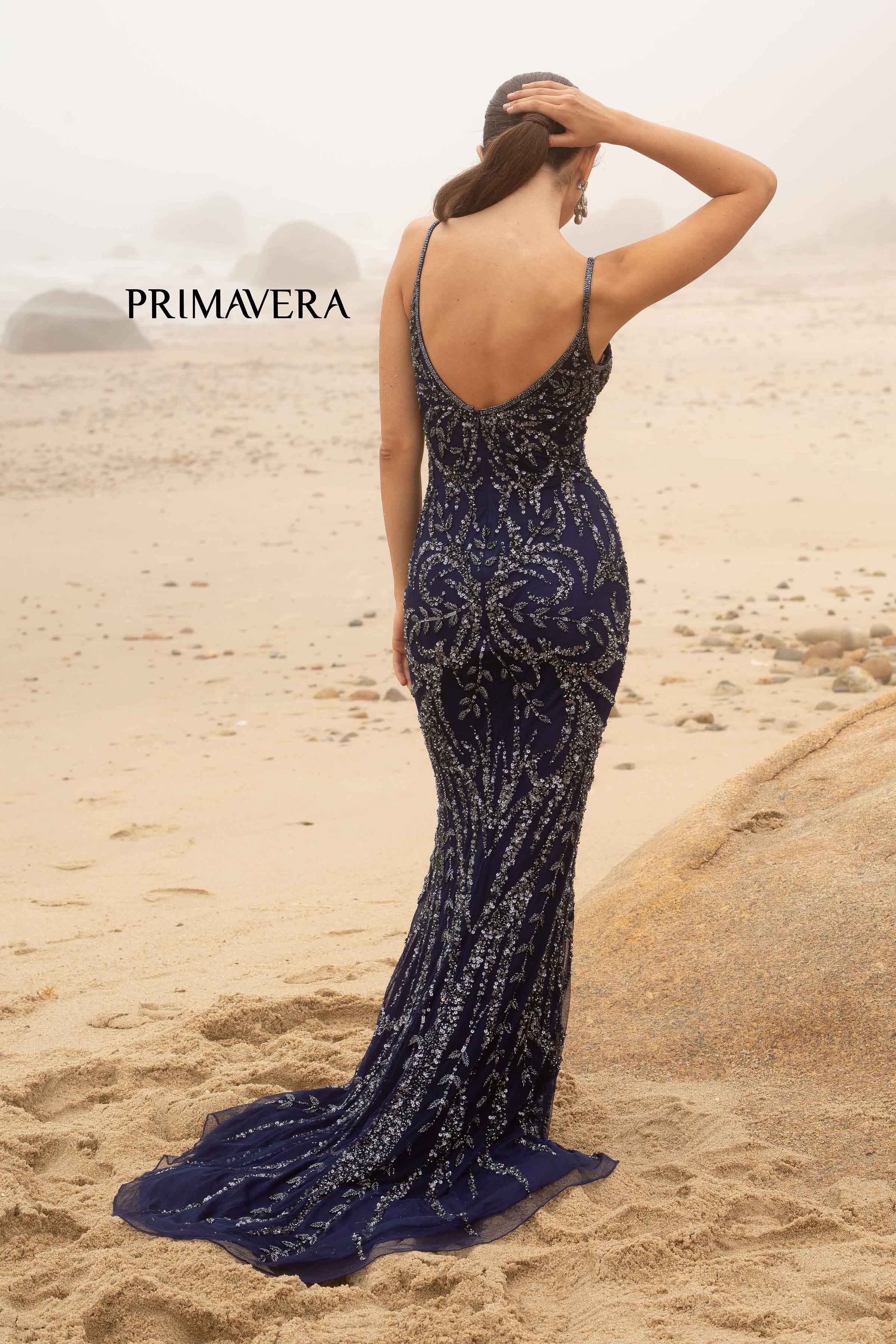 Deep V-Neck Evening Gown By Primavera Couture -3793