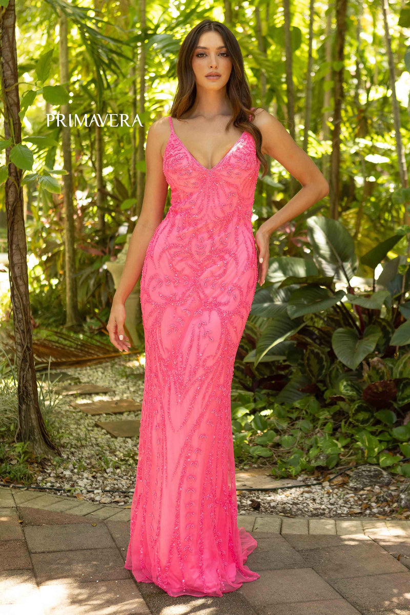 Deep V-Neck Evening Gown 01 By Primavera Couture -3793