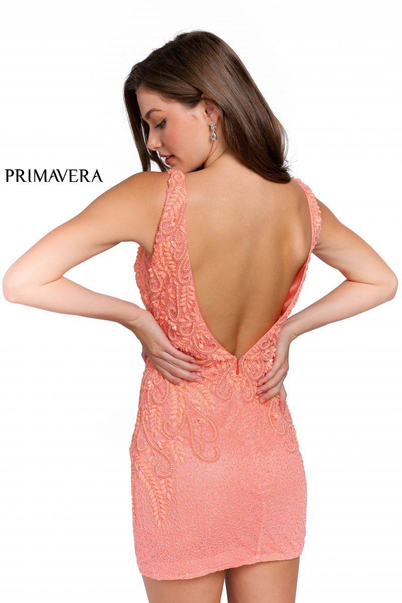 Bejeweled Appliqued V-Neck Cocktail Dress By Primavera Couture -3807