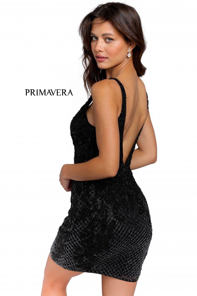 Beaded V-Neck Cocktail Dress By Primavera Couture -3827