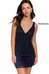 Beaded V-Neck Cocktail Dress By Primavera Couture -3827