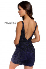 Beaded V-Neck Cocktail Dress By Primavera Couture -3827