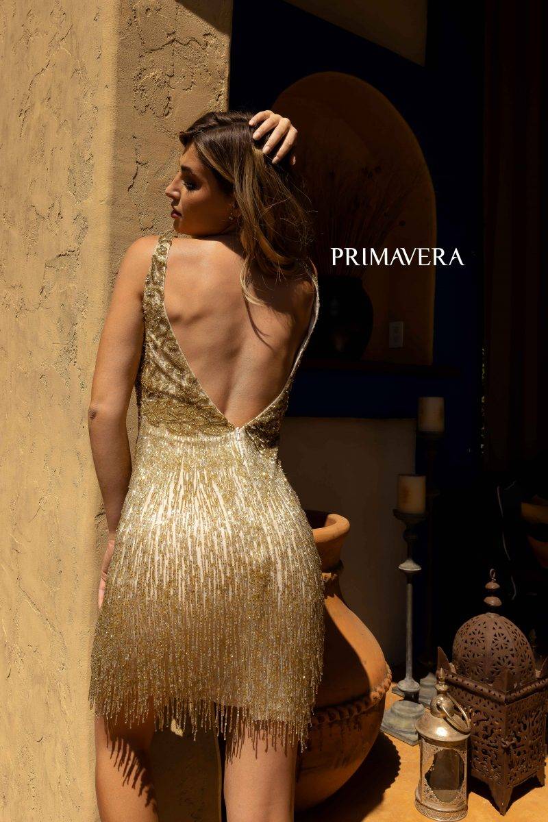 Beaded Skirt Cocktail Dress by Primavera Couture -3828