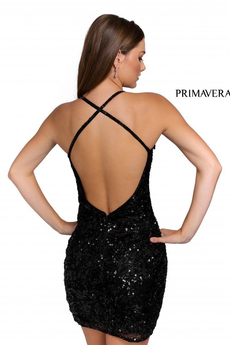 V-Neck Crisscross Back Cocktail Dress By Primavera Couture -3832