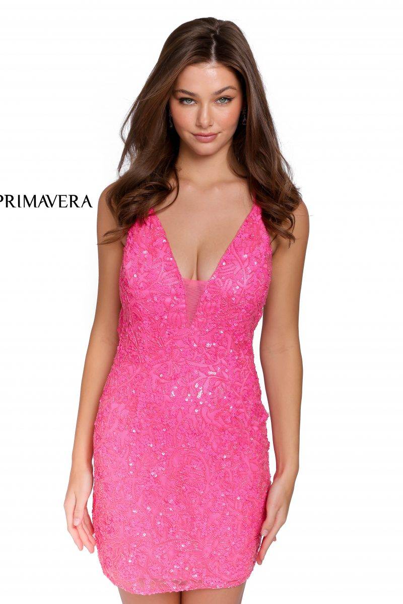 V-Neck Crisscross Back Cocktail Dress By Primavera Couture -3832