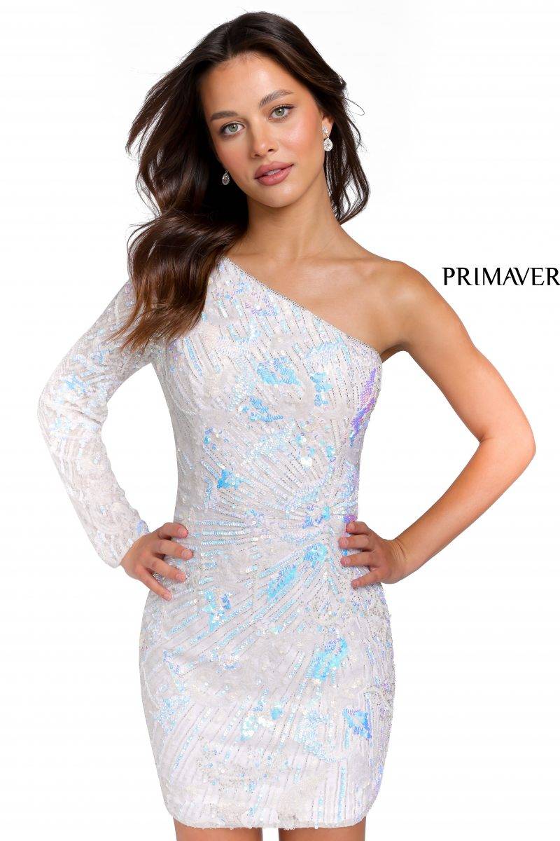 Asymmetric Long-Sleeved Cocktail Dress By Primavera Couture -3839