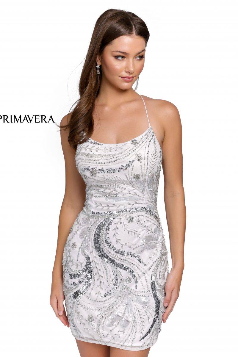 Sequin Scoop Neck Short Dress By Primavera Couture -3848