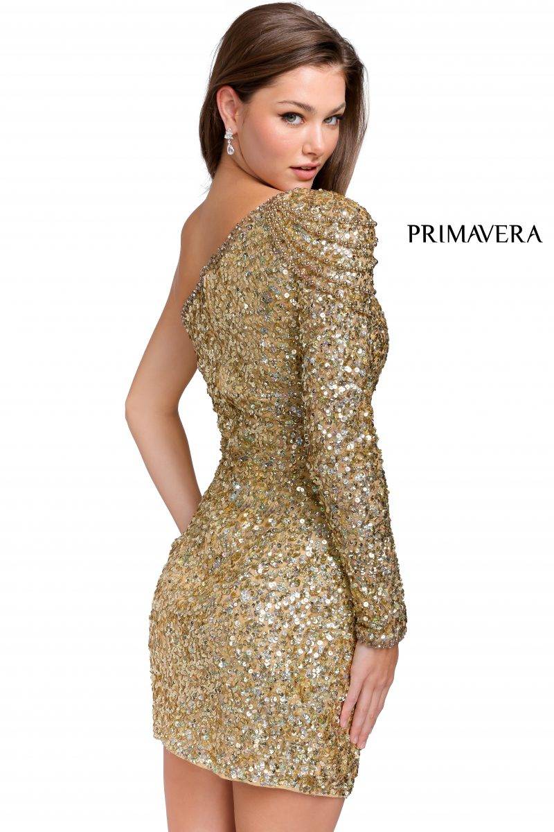 Single Sleeve Sequined Cocktail Dress By Primavera Couture -3853