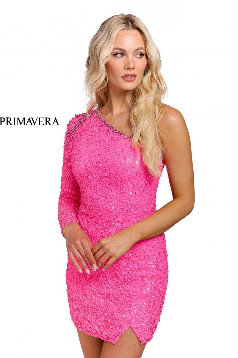 Single Sleeve Sequined Cocktail Dress By Primavera Couture -3853