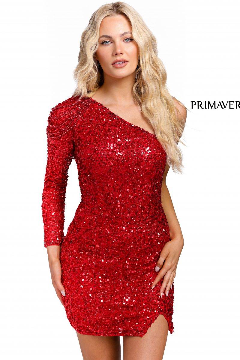 Single Sleeve Sequined Cocktail Dress By Primavera Couture -3853