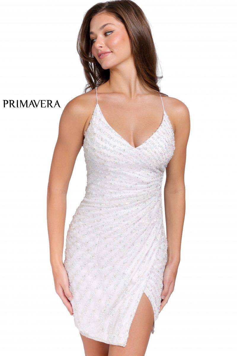 Beaded Lace-Up Back Cocktail Dress By Primavera Couture -3861