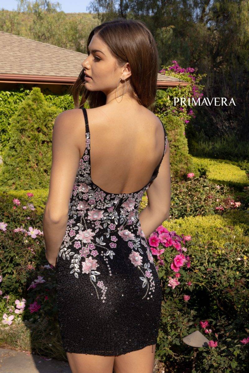 Sleeveless Floral Sequin Cocktail Dress By Primavera Couture -3862