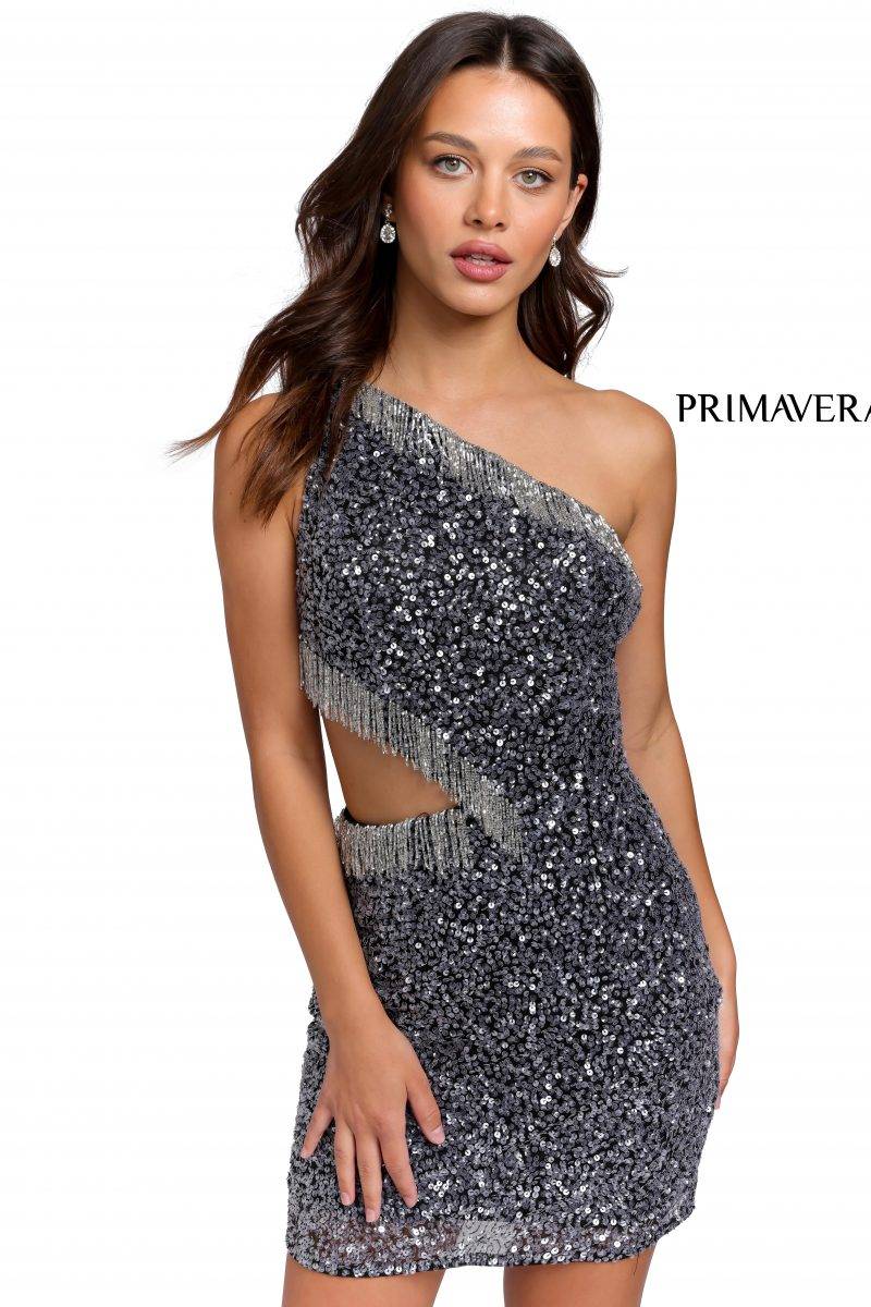 Sequin One Sleeve Cocktail Dress By Primavera Couture -3863