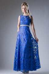 Beaded Belt Lace Sheath Dress by Cinderella Divine -3878