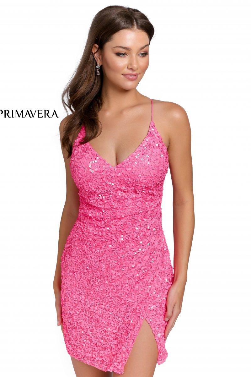 V-Neck Side Slit Cocktail Dress 01 By Primavera Couture -3891