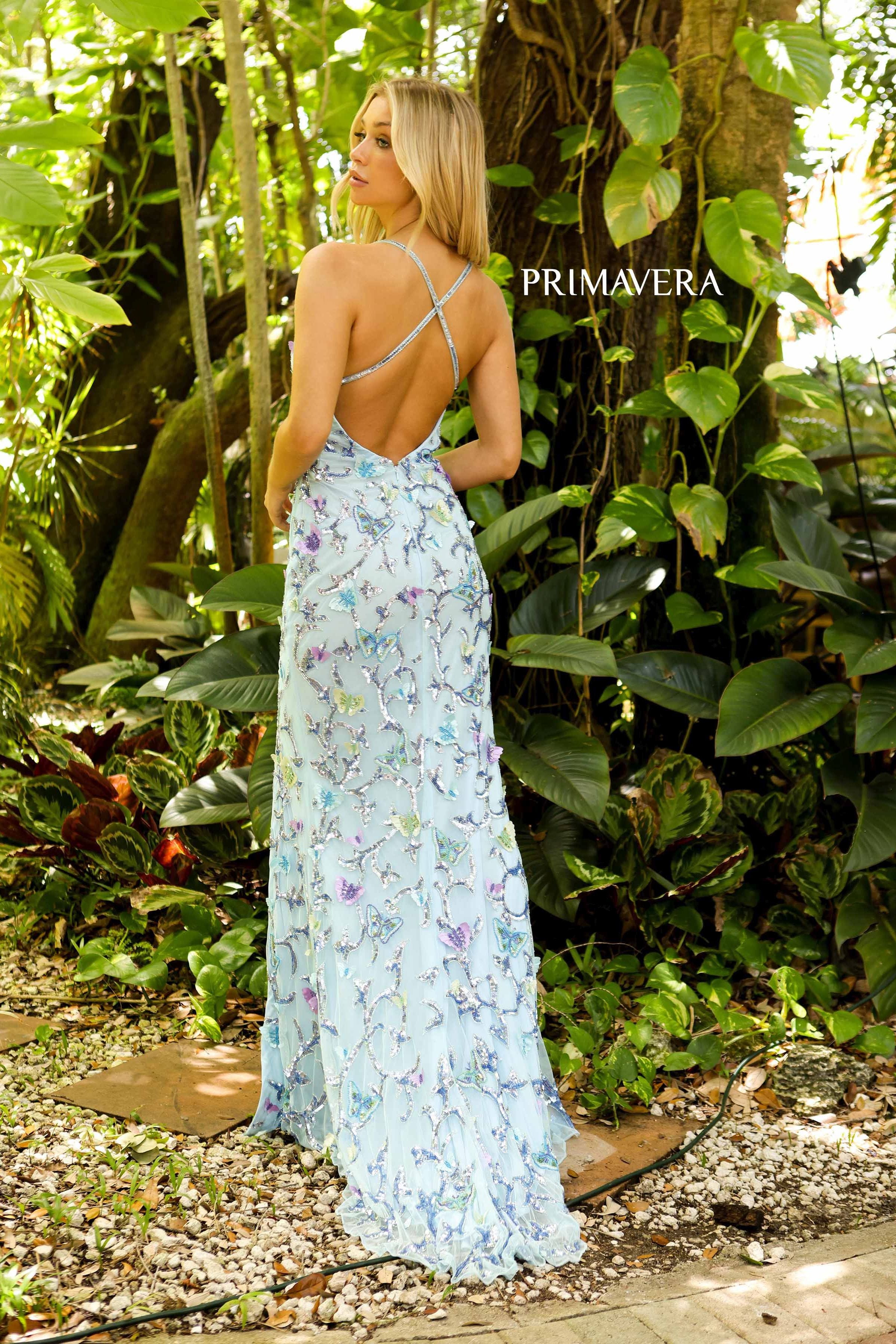 Beaded Butterflies V-Neck Prom Dress By Primavera Couture -3901