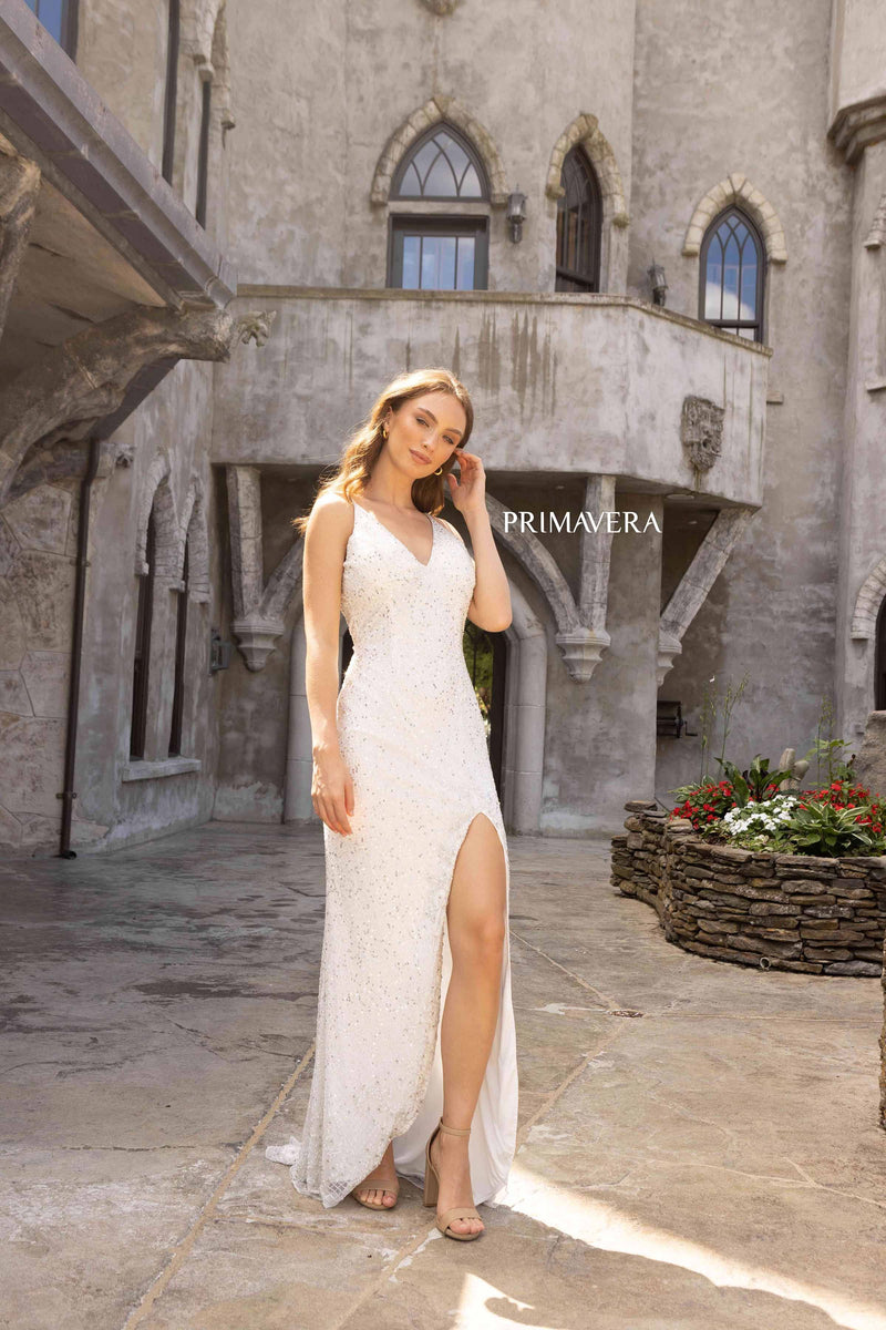 Beaded V Neckline Prom Dress By Primavera Couture -3904