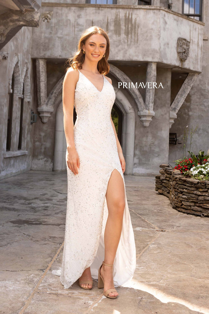 Beaded V Neckline Prom Dress By Primavera Couture -3904