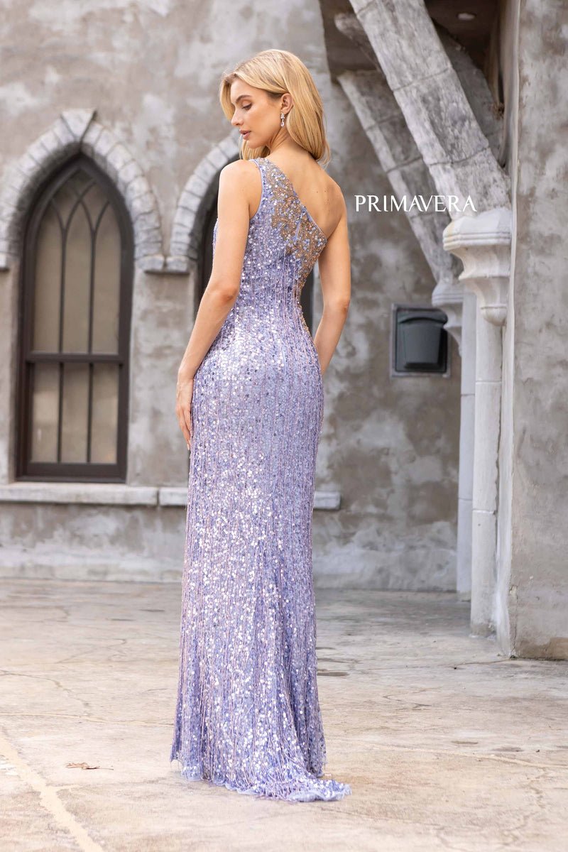Fitted One Shoulder Full Sequin Dress By Primavera Couture -3906