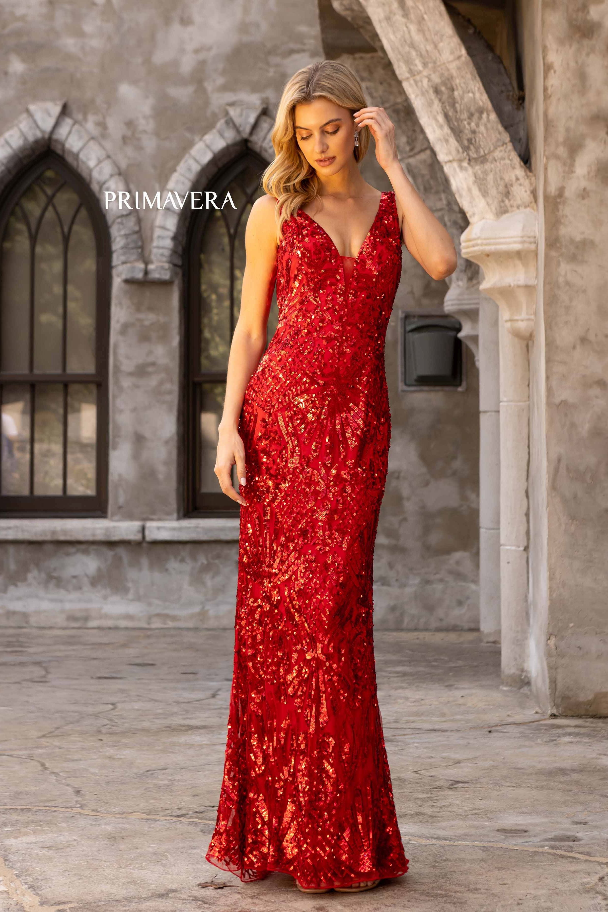 Sequin V-Neck By Primavera Couture -3908